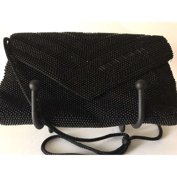 Vintage Black Beaded Holiday Fair Purse 9 1/2” X 5 1/2” Snap Closure - Picture 3 of 5
